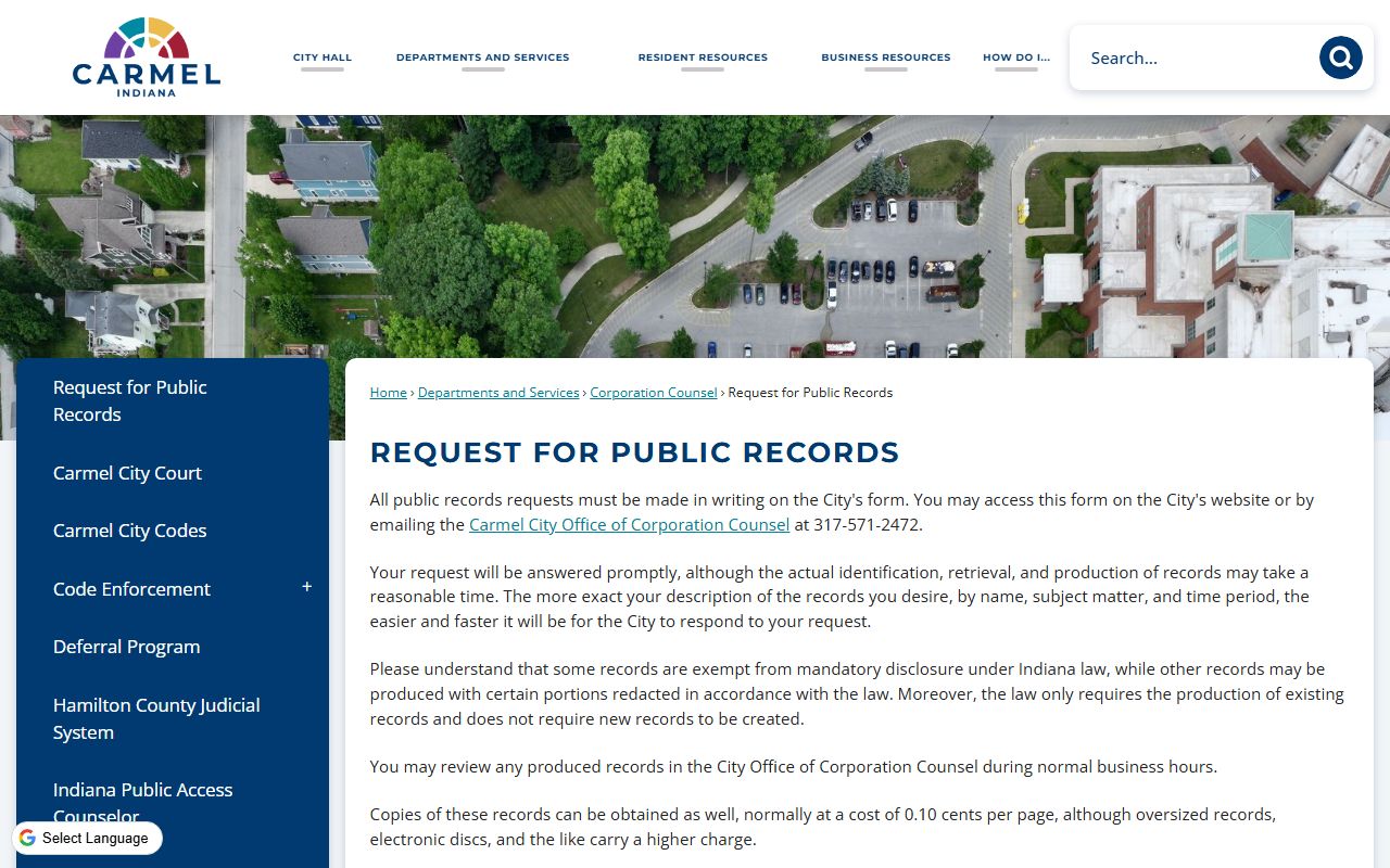 Carmel city online records request form for police blotter access