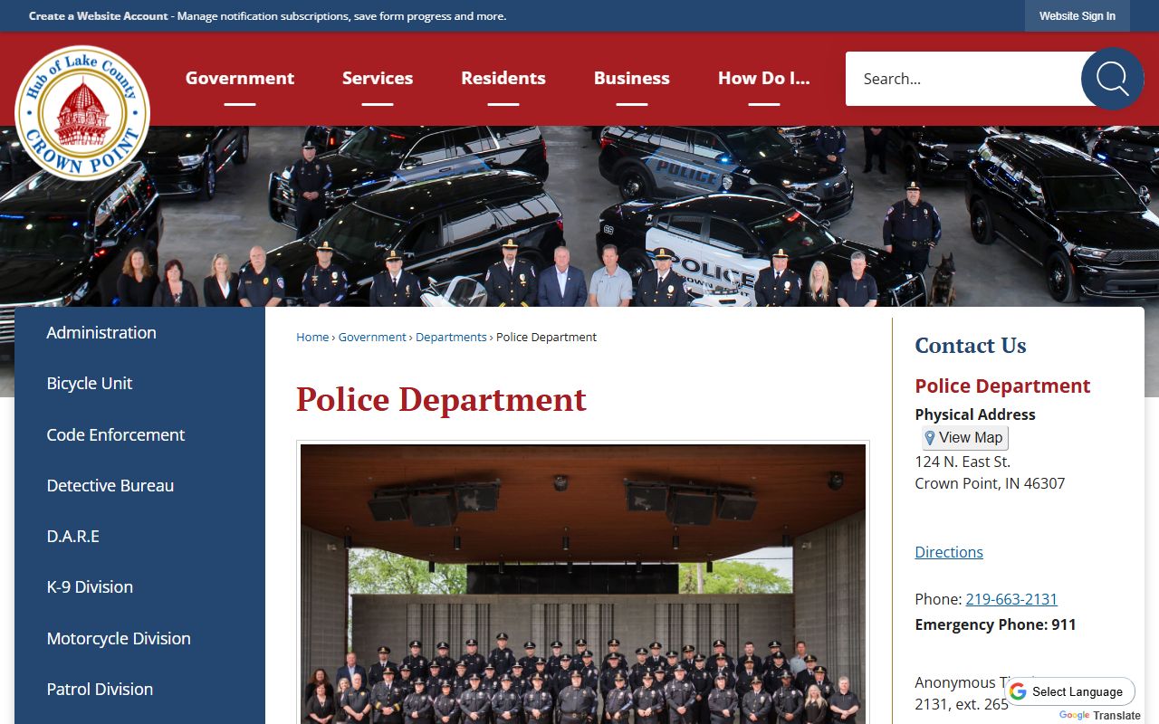 Crown Point Police Department police blotter records