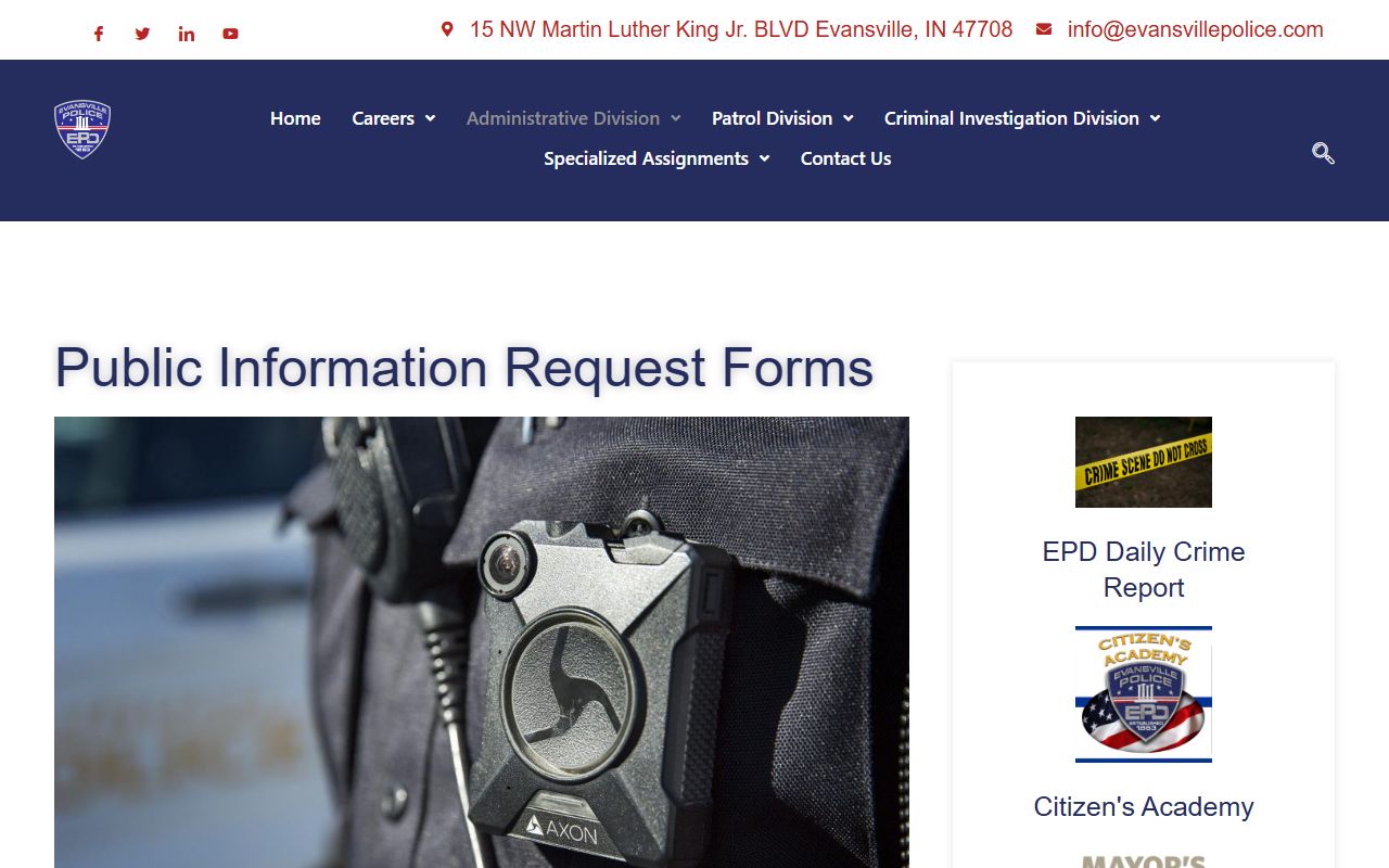 Evansville police blotter public information request forms online