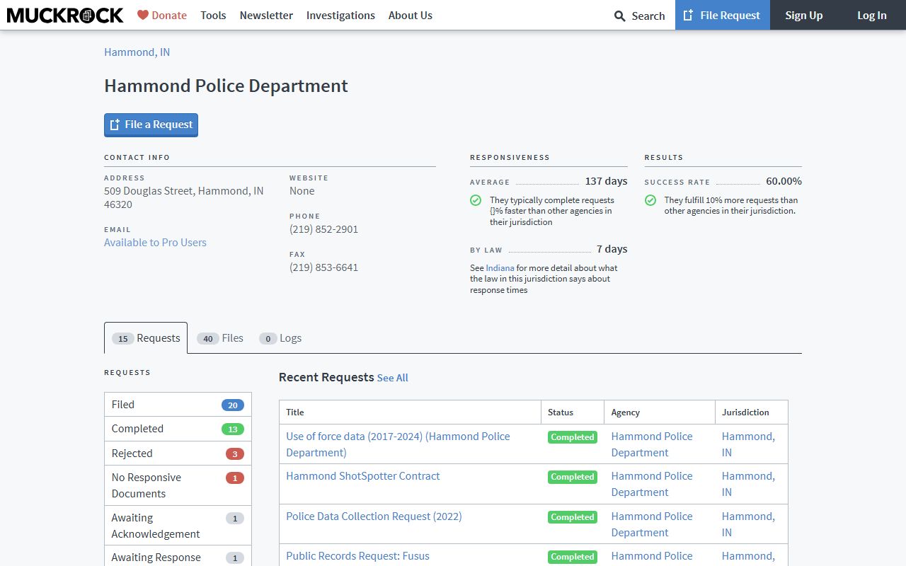 Hammond Indiana police blotter resources and incident report request options
