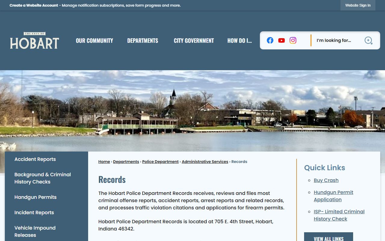 Hobart Police Department police blotter records