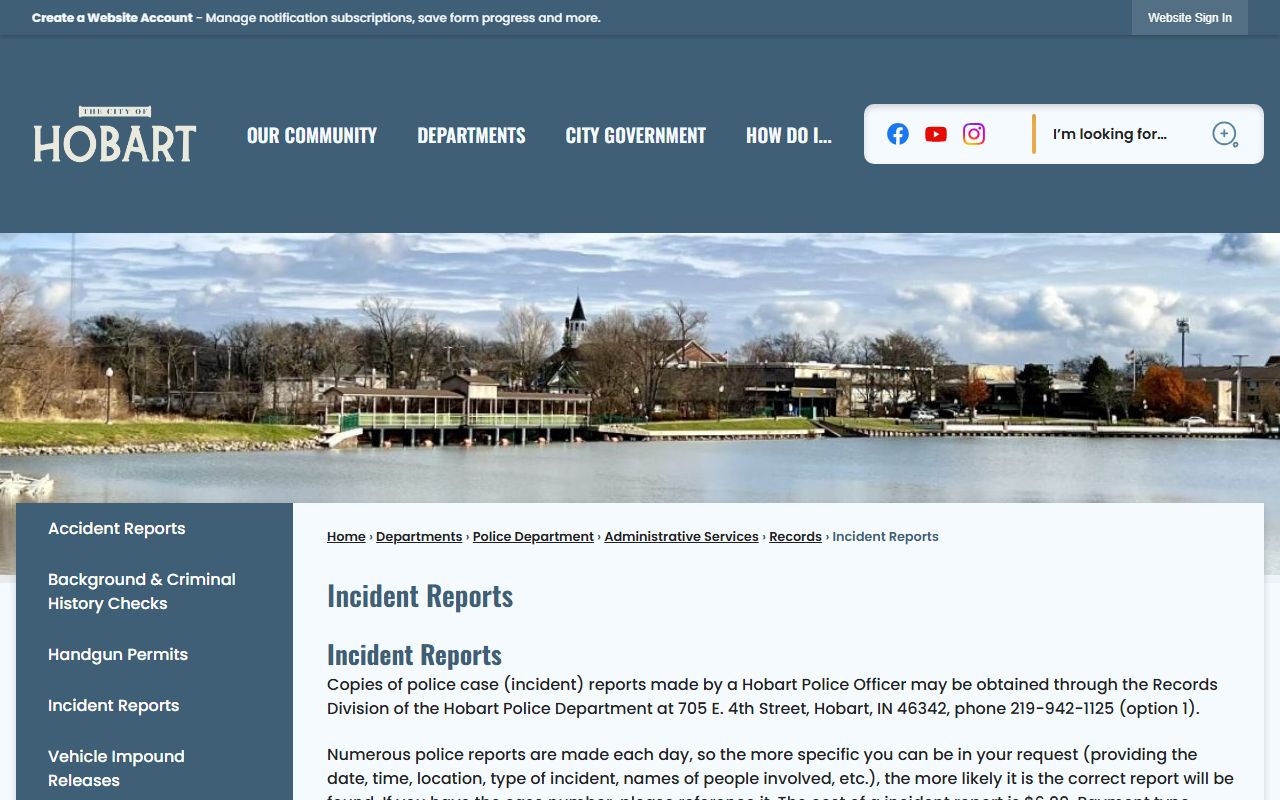 Hobart Indiana police blotter records request process