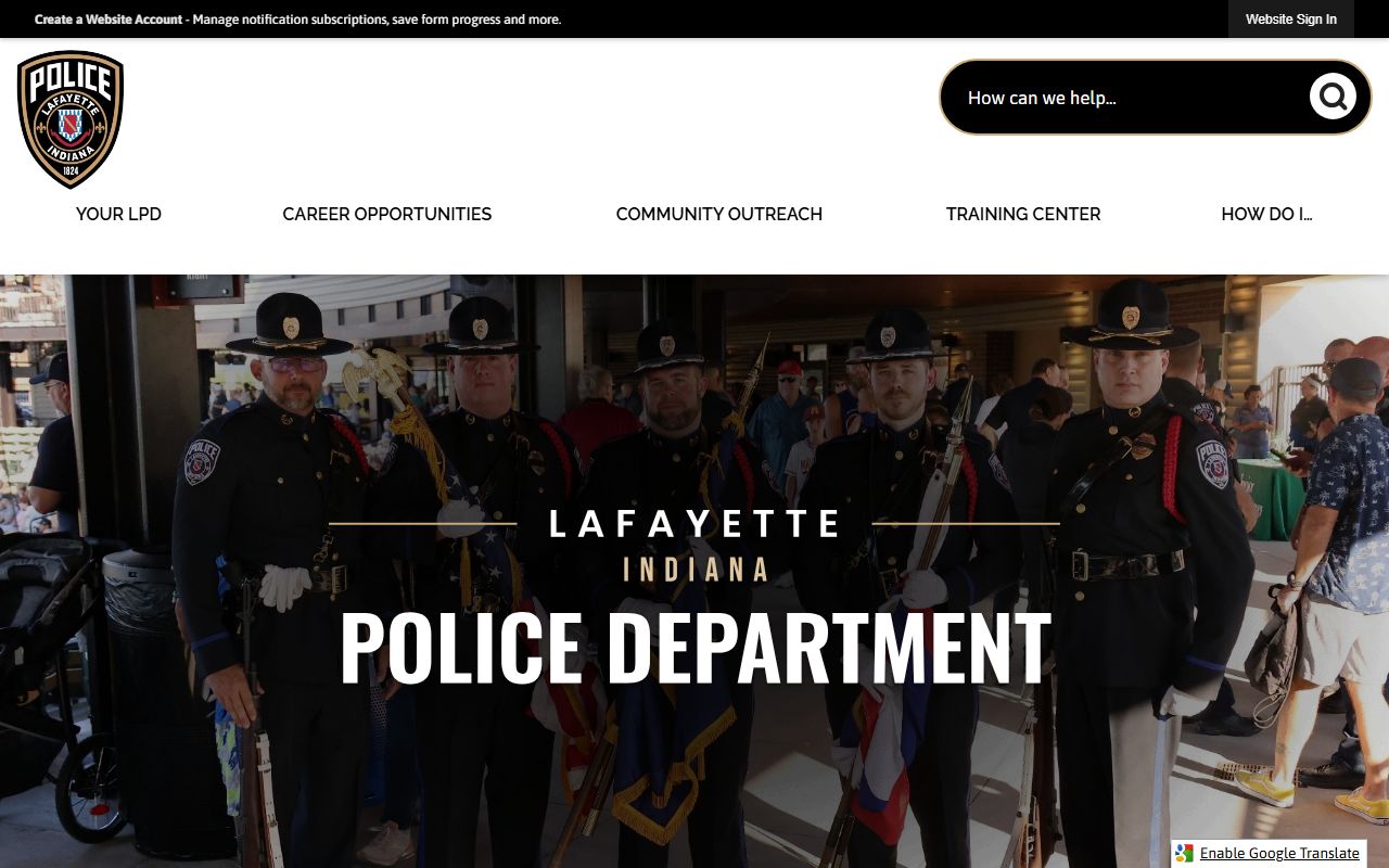 Lafayette Indiana Police Department website for police blotter records requests