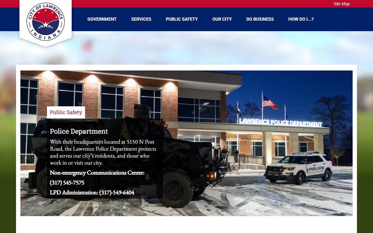Lawrence Police Department website for police blotter records in Lawrence, Indiana