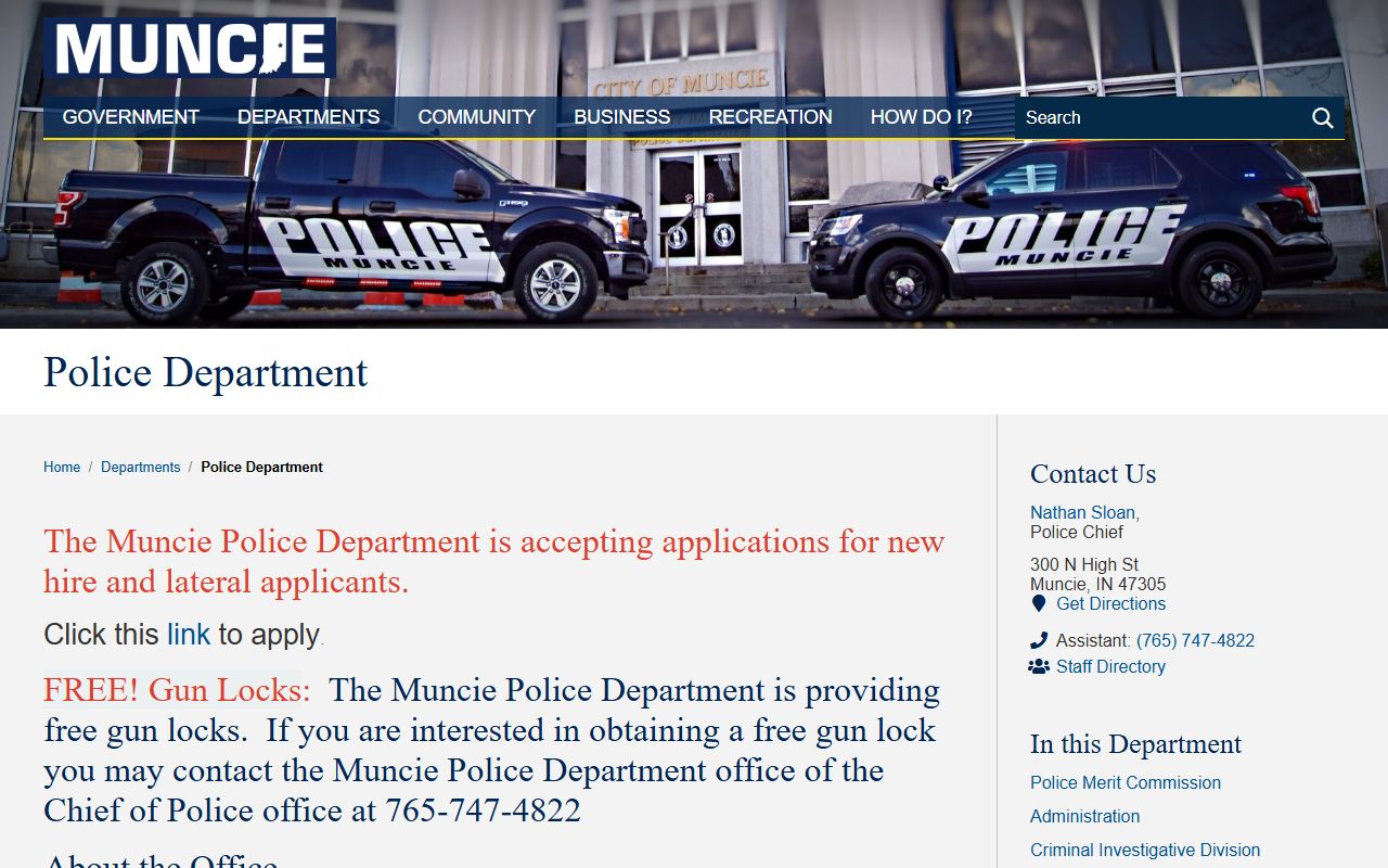 Muncie Indiana Police Department website and APRA records request information