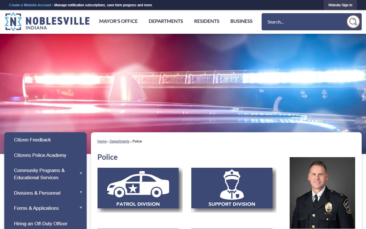 Noblesville Police Department JustFOIA portal for police blotter record requests