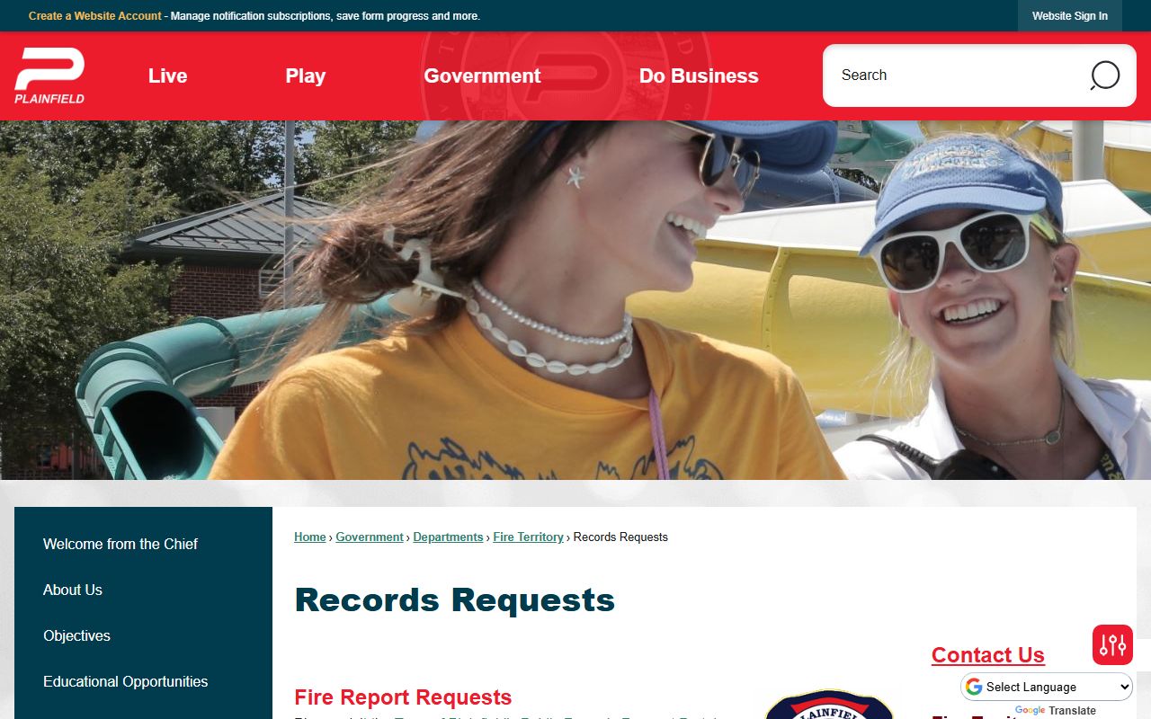 Plainfield JustFOIA public records portal for police blotter requests