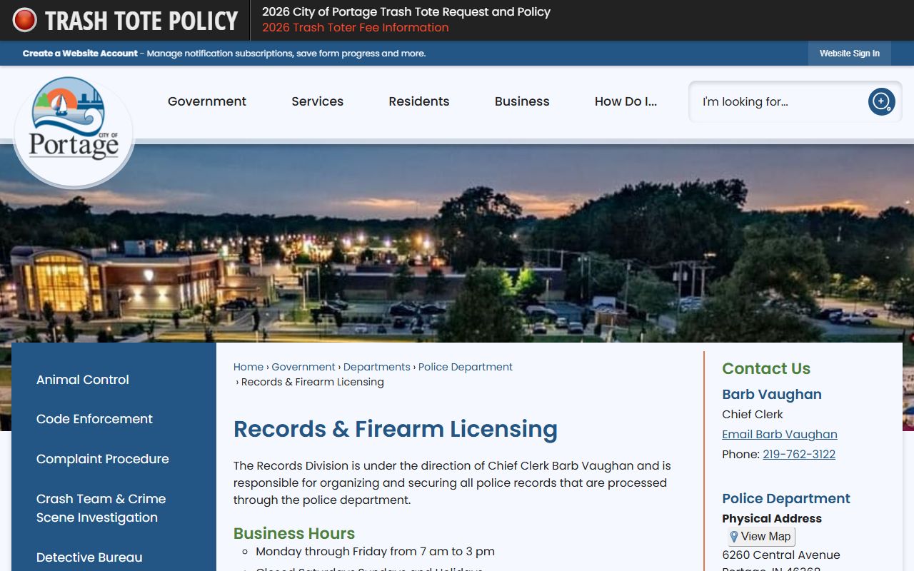 Portage Police Department Records Division for police blotter requests