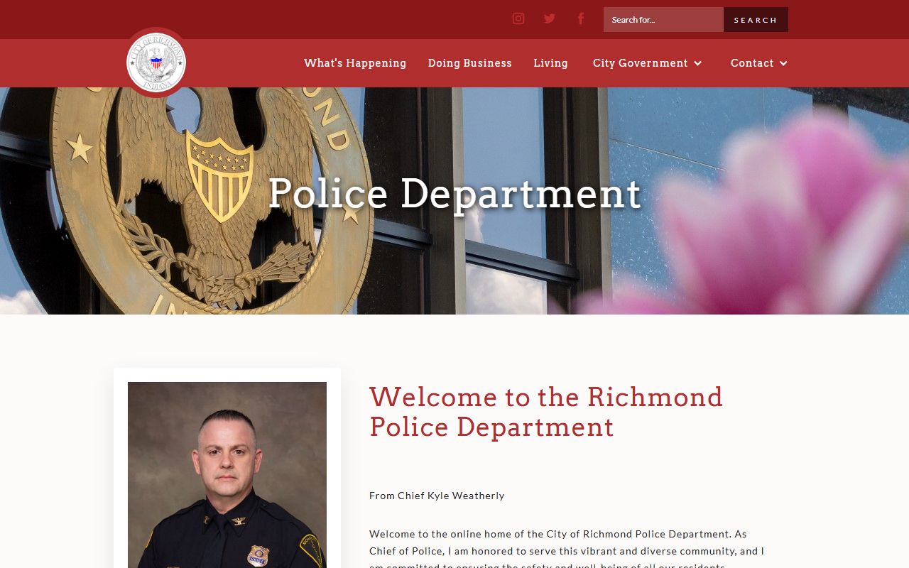 Richmond Police Department website for police blotter records in Richmond, Indiana