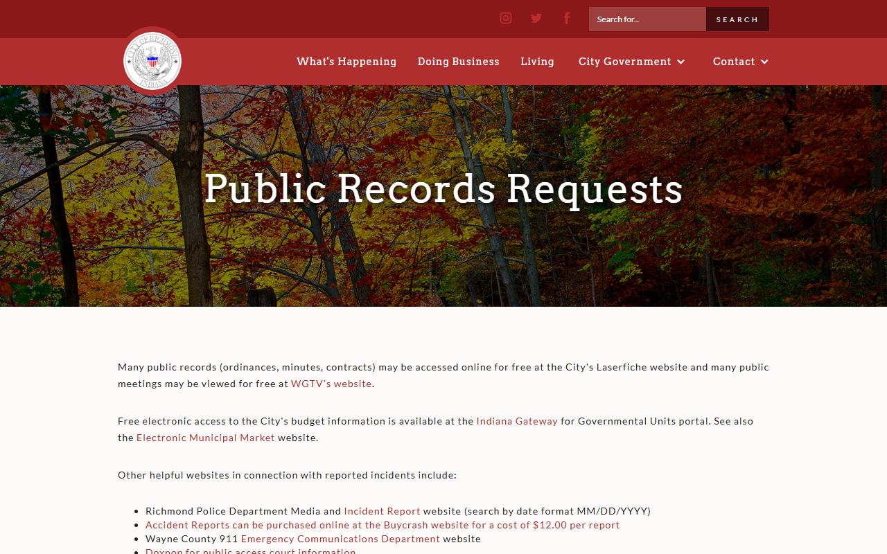 Richmond Indiana Laserfiche public records system for police blotter and city documents