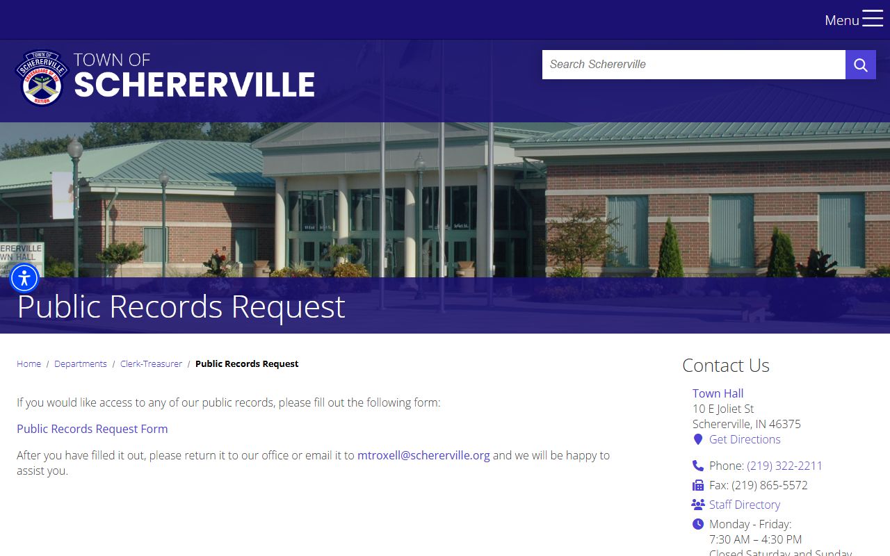 Schererville Indiana police blotter records request process