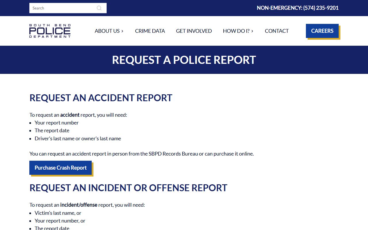 SBPD records request page and police blotter access options