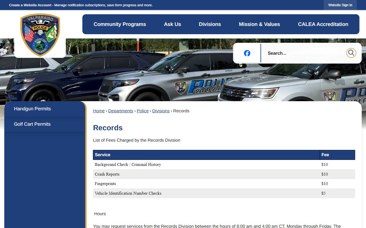 Valparaiso police records request process