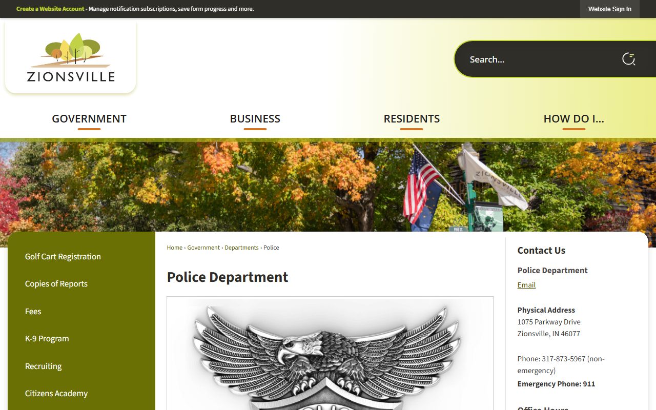 Zionsville Police Department police blotter records