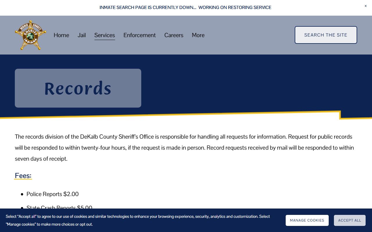 DeKalb County Sheriff Records Division webpage for police blotter requests