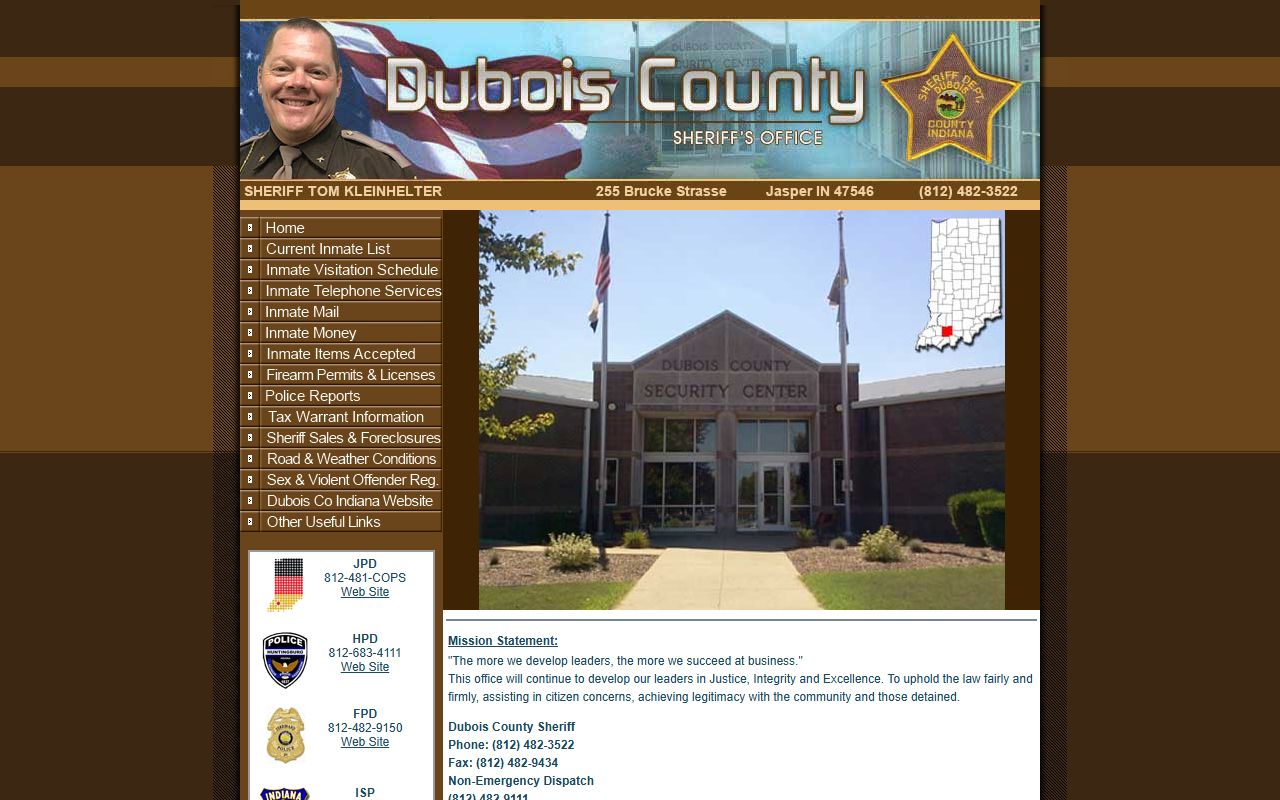Dubois County Sheriff's Department website with police blotter and public records information