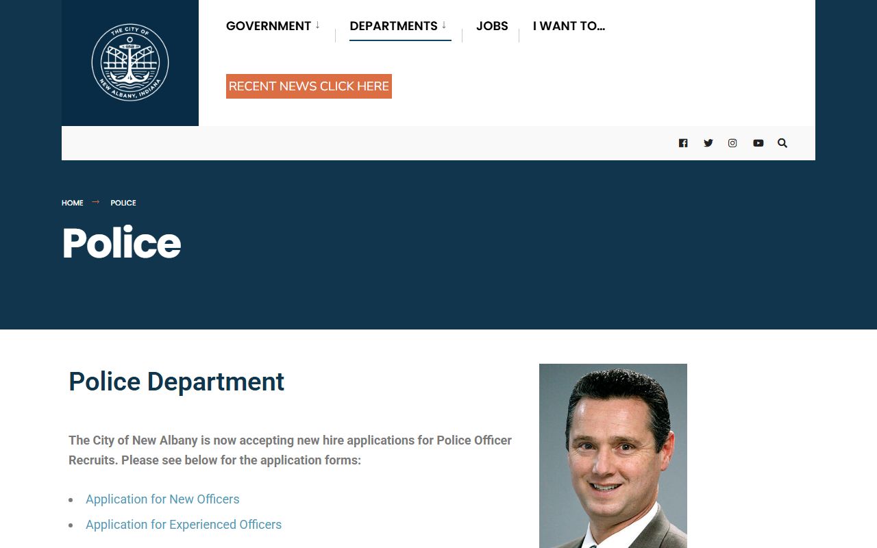 New Albany Police Department website with records request information for Floyd County blotter