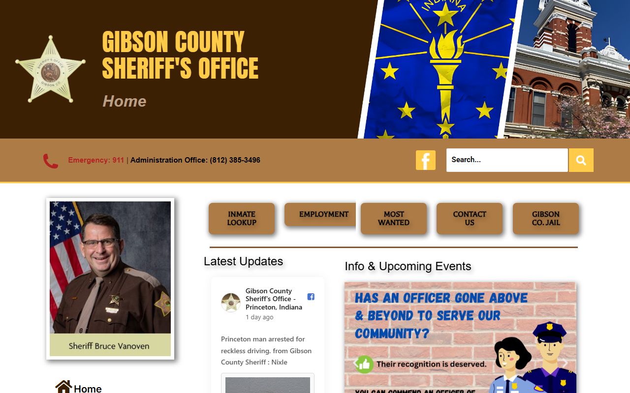 Gibson County Sheriff's Office website with police blotter contact information
