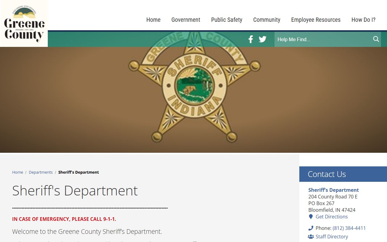 Greene County Sheriff Department page for police blotter access