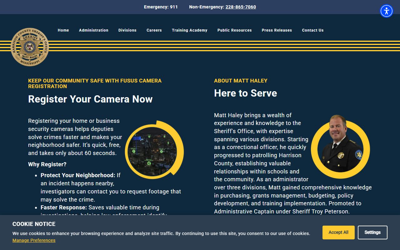 Harrison County Sheriff's Office website for police blotter records