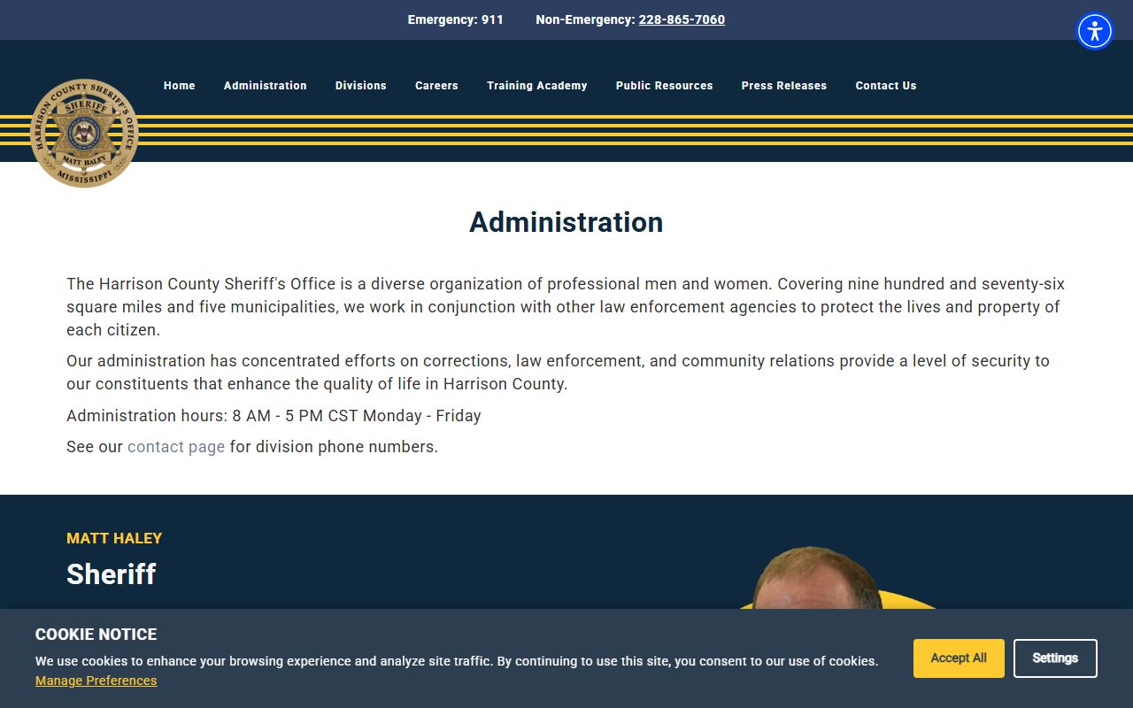 Harrison County Sheriff's Office administration page for public records requests