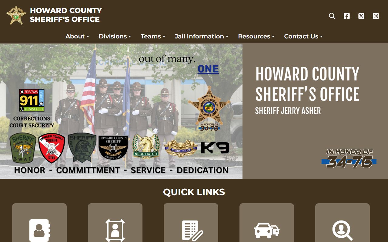 Howard County Sheriff's Office website for police blotter and incident records