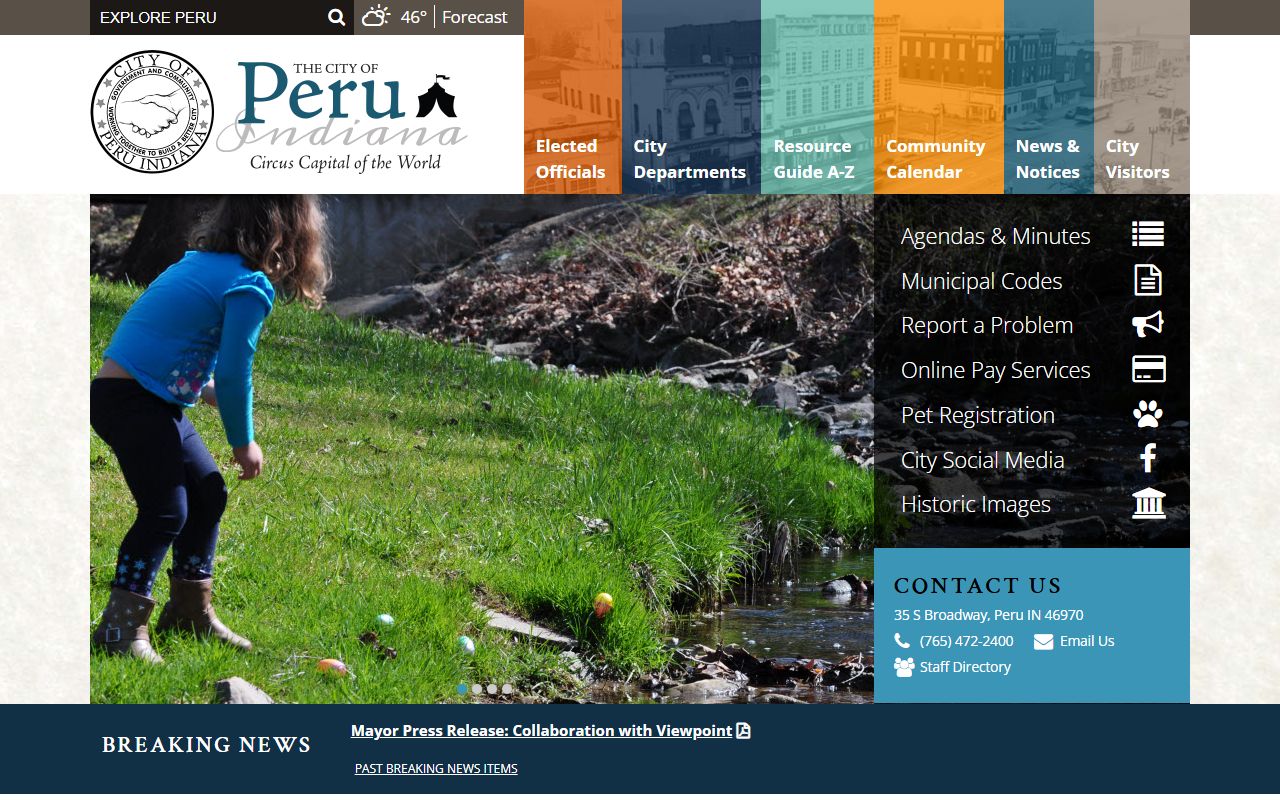 City of Peru Indiana website for Peru Police Department police blotter and public records