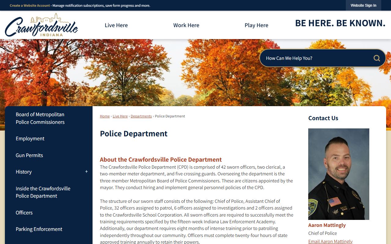 Crawfordsville Police Department website for Montgomery County police blotter and incident reports