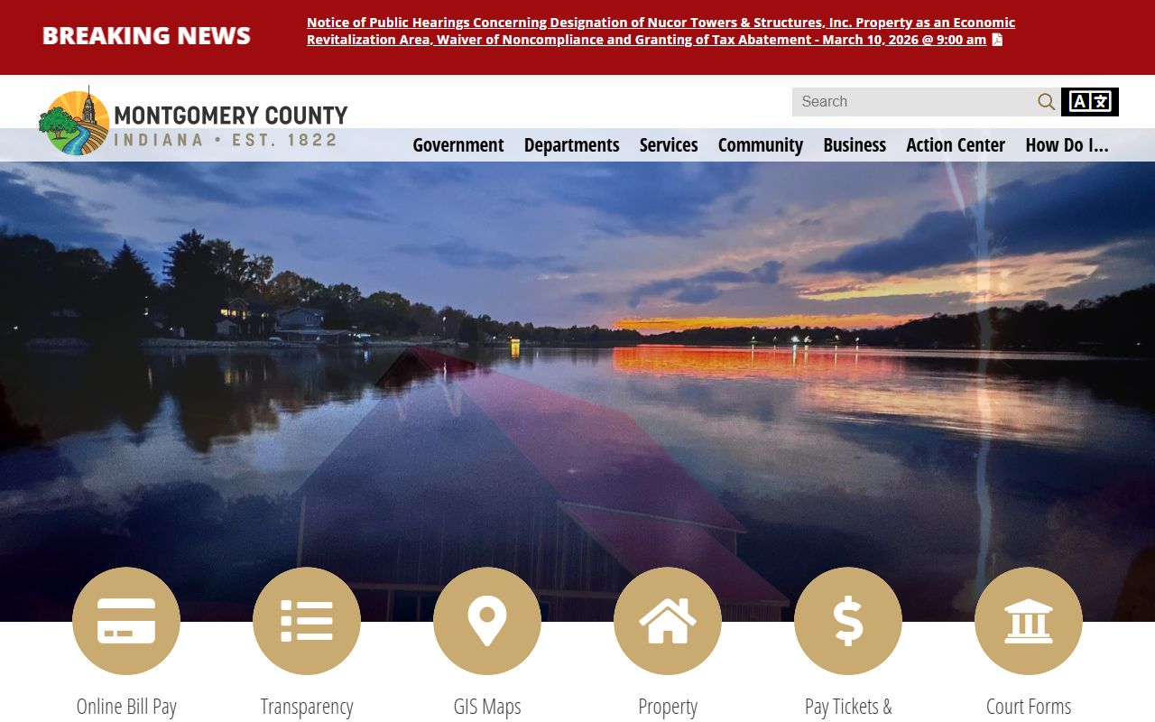 Montgomery County Indiana government website with links to sheriff and police blotter resources