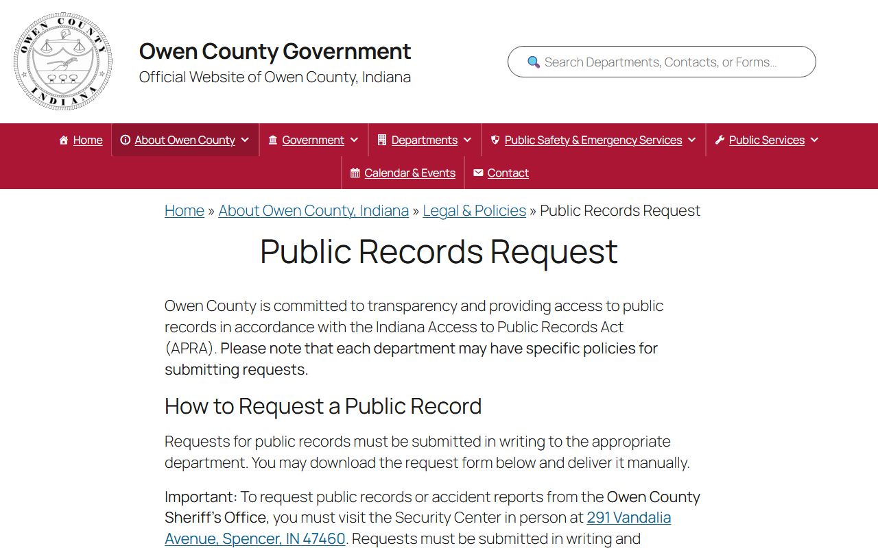 Owen County Indiana Hyper-Reach emergency alert and records information