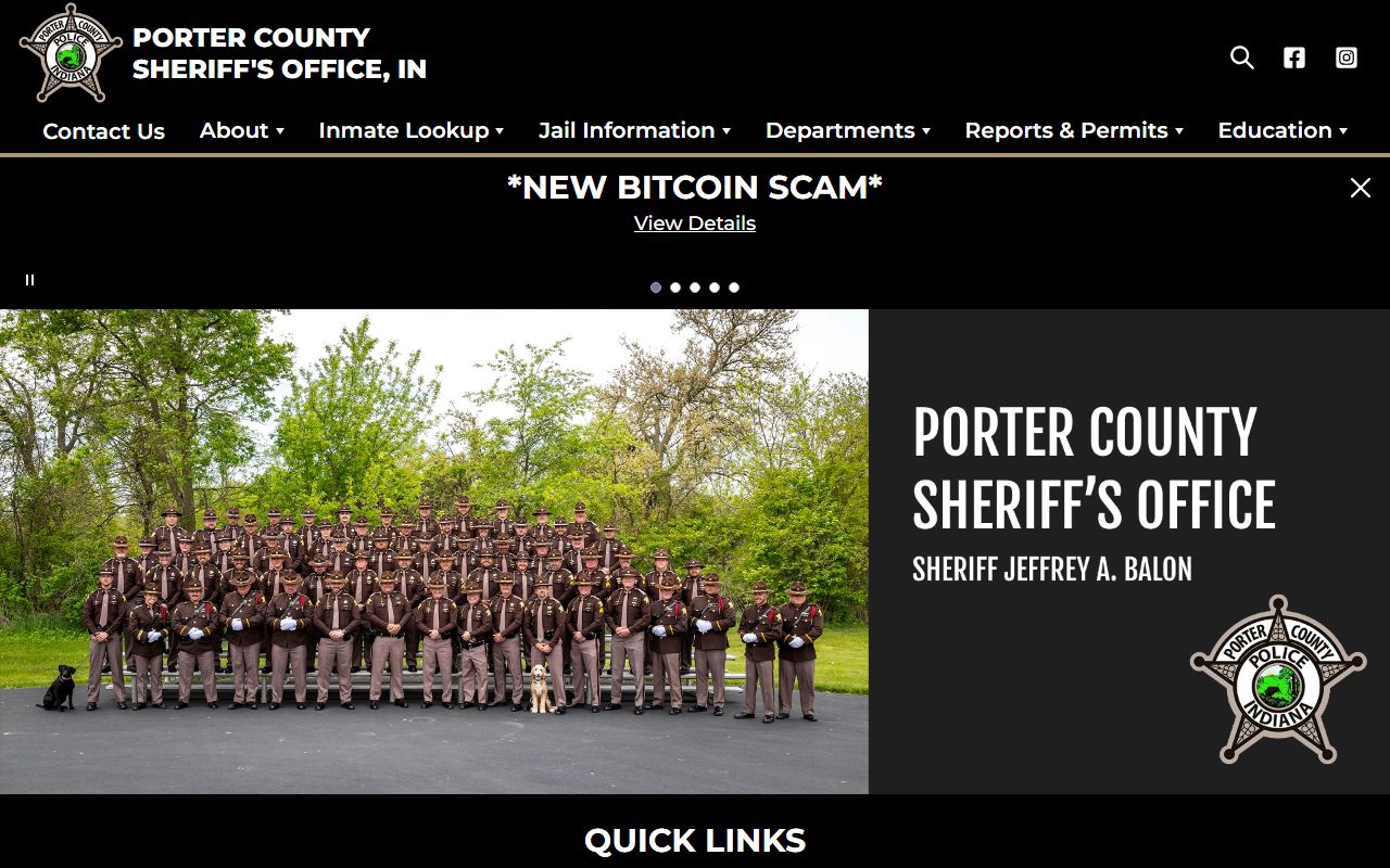 Porter County Sheriff's Office website for police blotter records