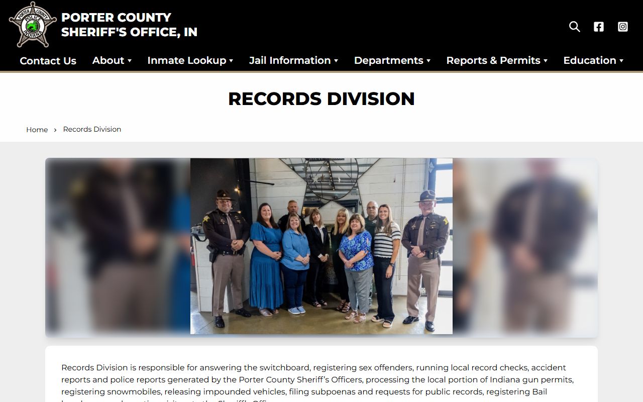 Porter County Sheriff's Office Records Division and online request tools
