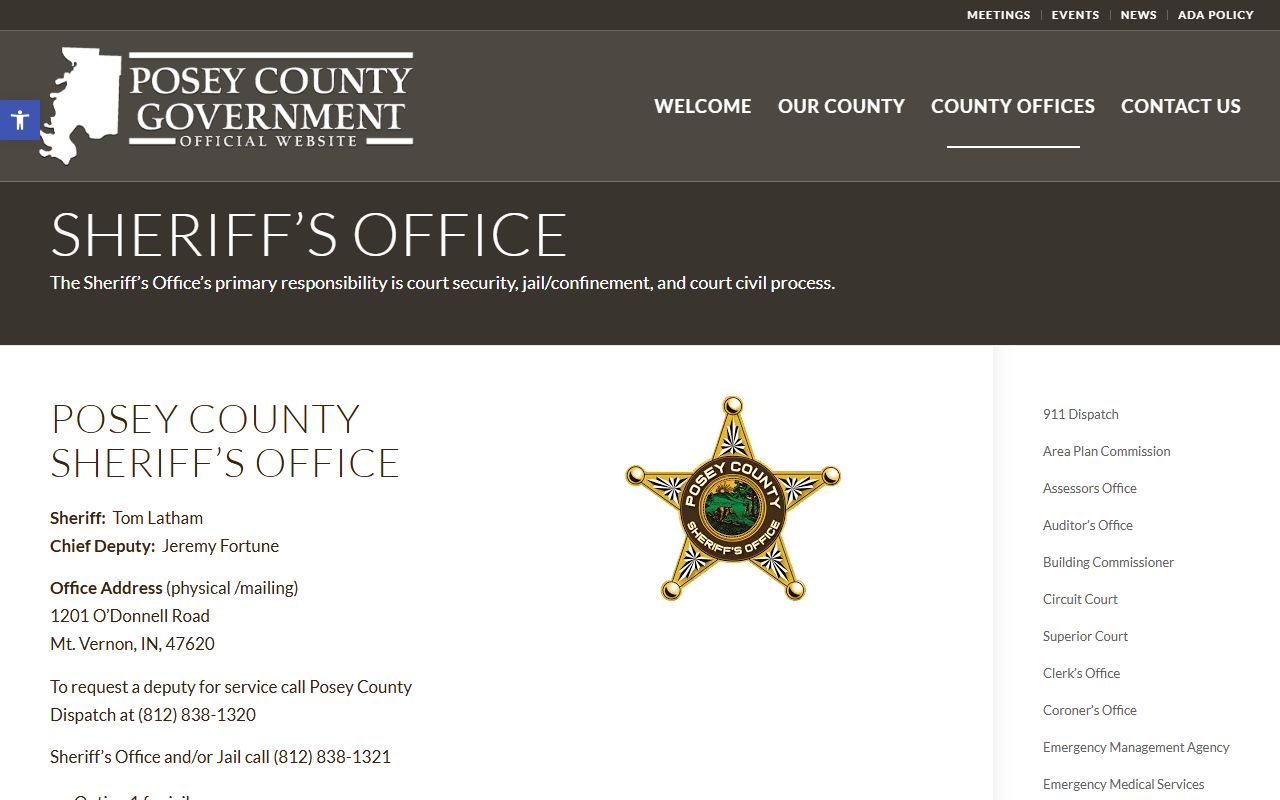 Posey County Sheriff's Office website for police blotter records