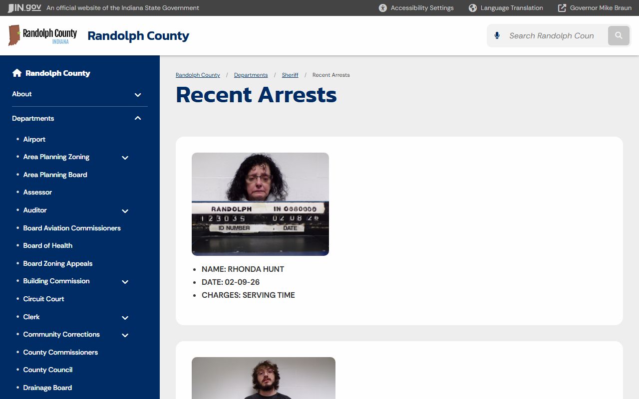 Randolph County public records request process and blotter access