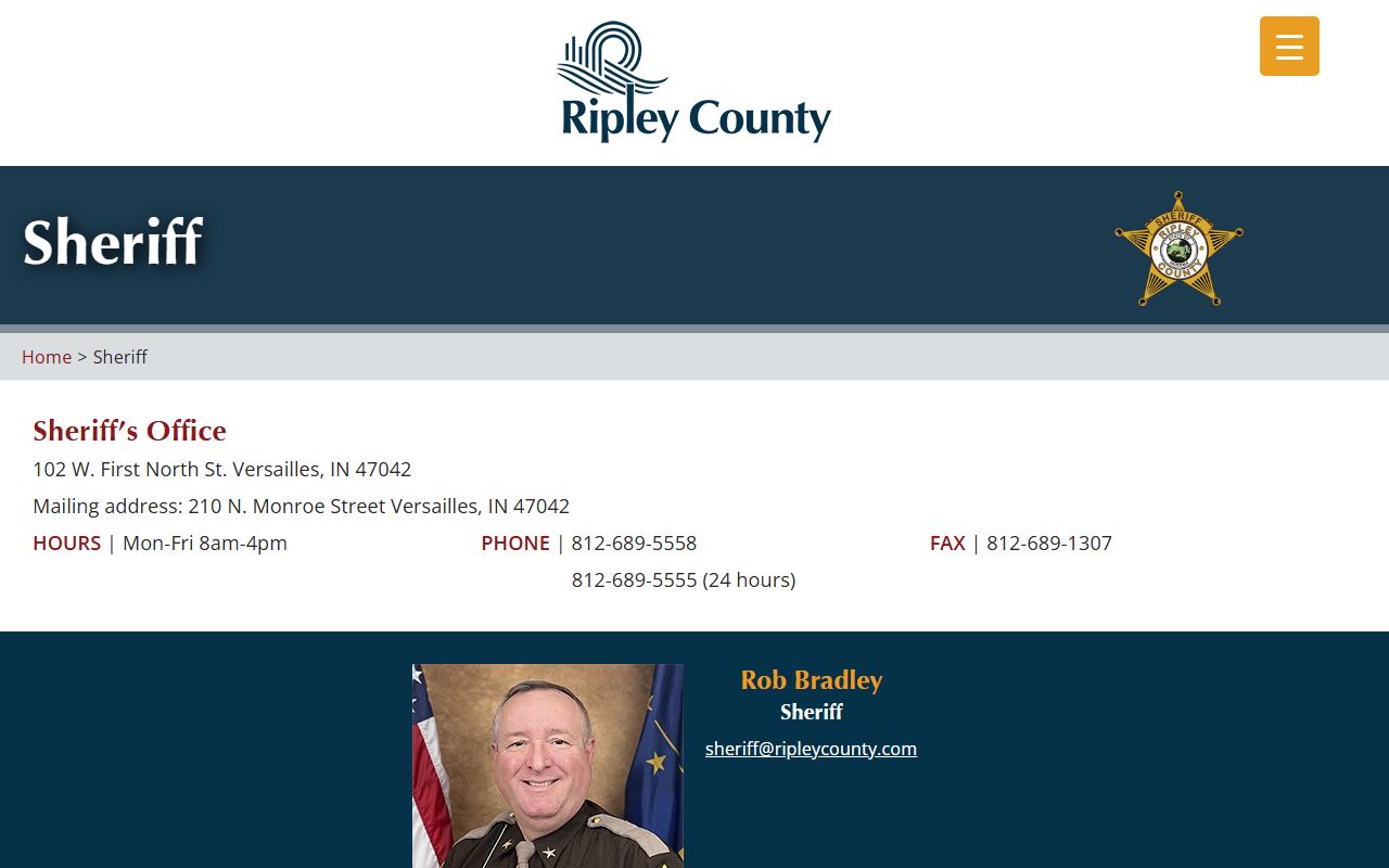 Ripley County Sheriff's Office website and police blotter records