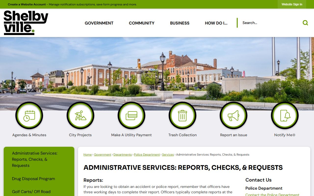 Shelbyville Police Department records request process and fees