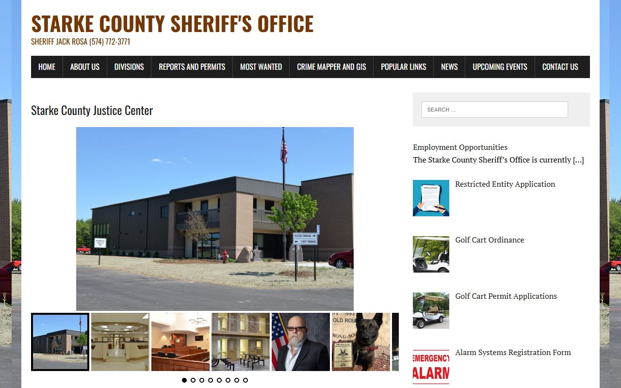 Starke County Sheriff's Office website for police blotter records