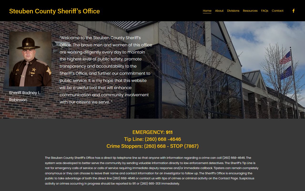 Steuben County Sheriff's Office website showing police blotter resources