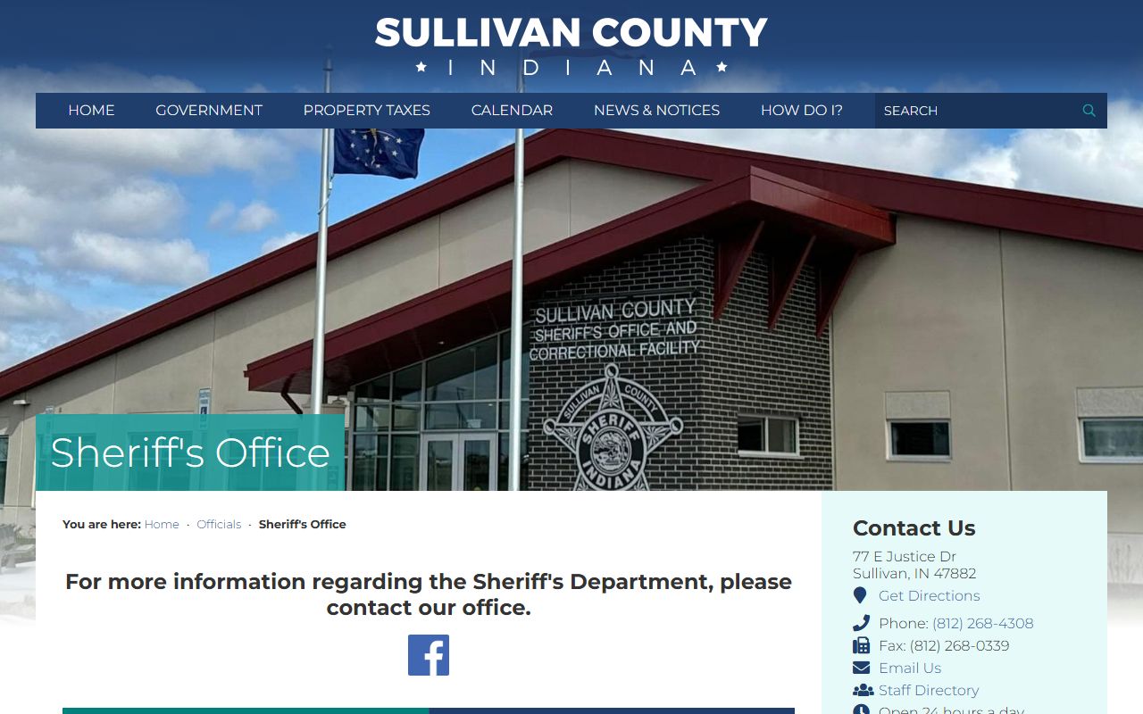 Sullivan County Sheriff's Office website showing police blotter and records resources