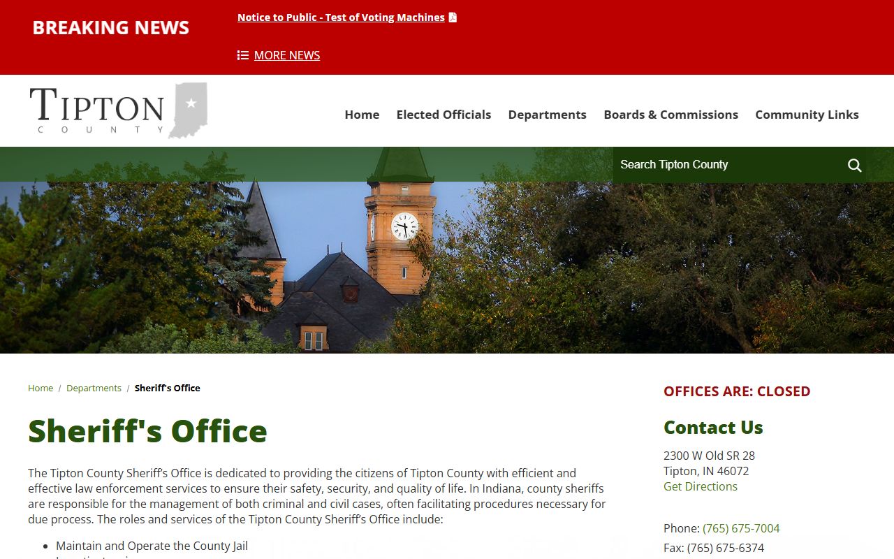 Tipton County Sheriff's Office website and police blotter resources